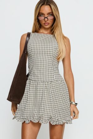 Isidra Drop Waist Playsuit Grey Check