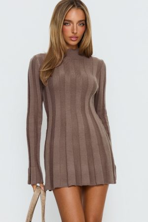 Carlee Rib Long Sleeve Mini Dress Mocha