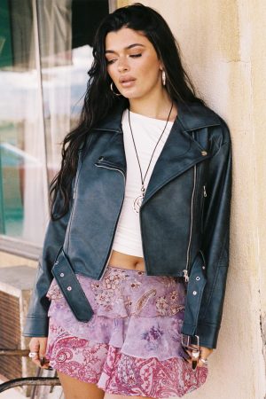 Face The Wind Faux Leather Jacket Grey