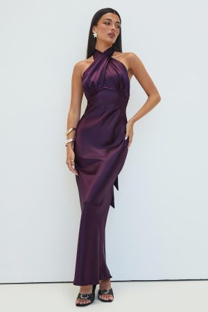 Rosaminta Halter Maxi Dress Plum Petite