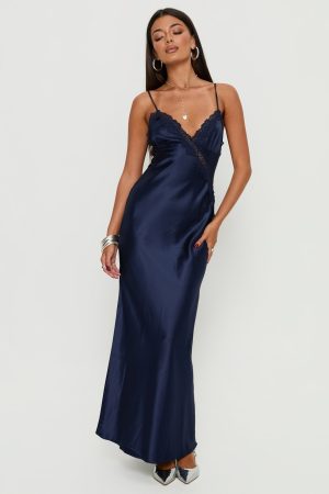 Madelene Lace V Neck Maxi Dress Navy