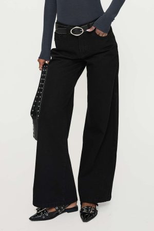 Colemane Mid Rise Wide Leg Jeans Black