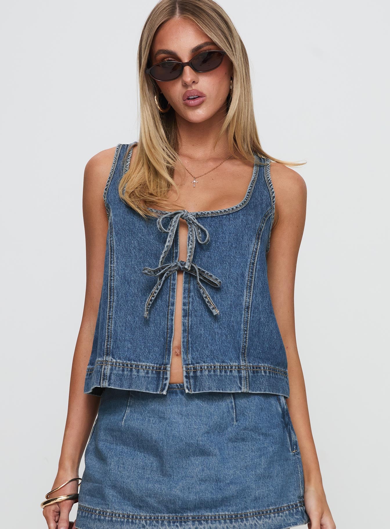 Stefenie Denim Tie Top Mid Wash - Image 2