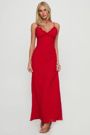 Willah Frill Trim Maxi Dress Red