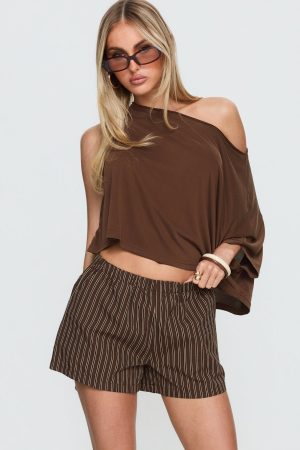 Vesperelle Elasticated Waist Shorts Brown Stripe