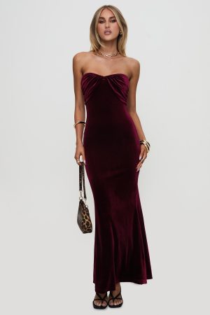 Irena Strapless Maxi Dress Burgundy