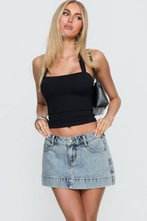 Warna Low Rise Denim Mini Skirt Light Blue Wash