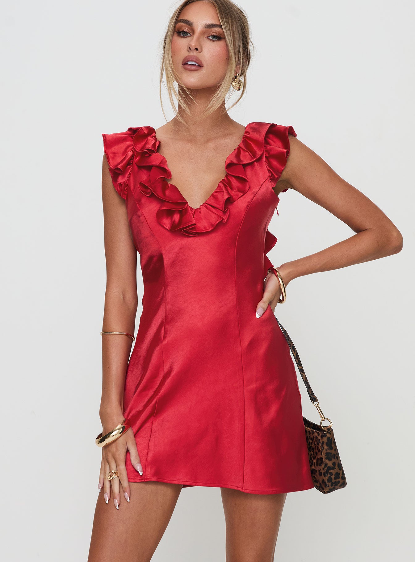 Butacup Frill Mini Dress Red - Image 2