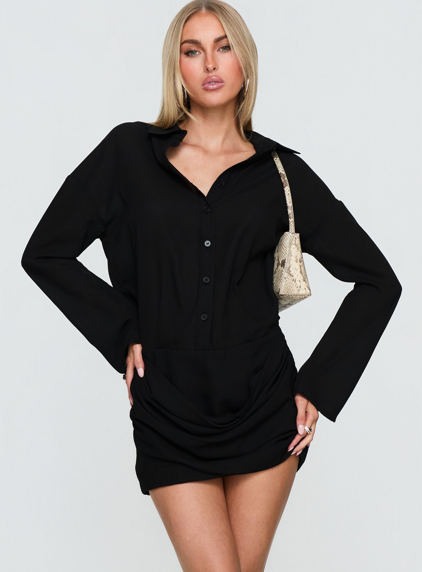 Tareno Long Sleeve Shirt Dress Black - Image 2