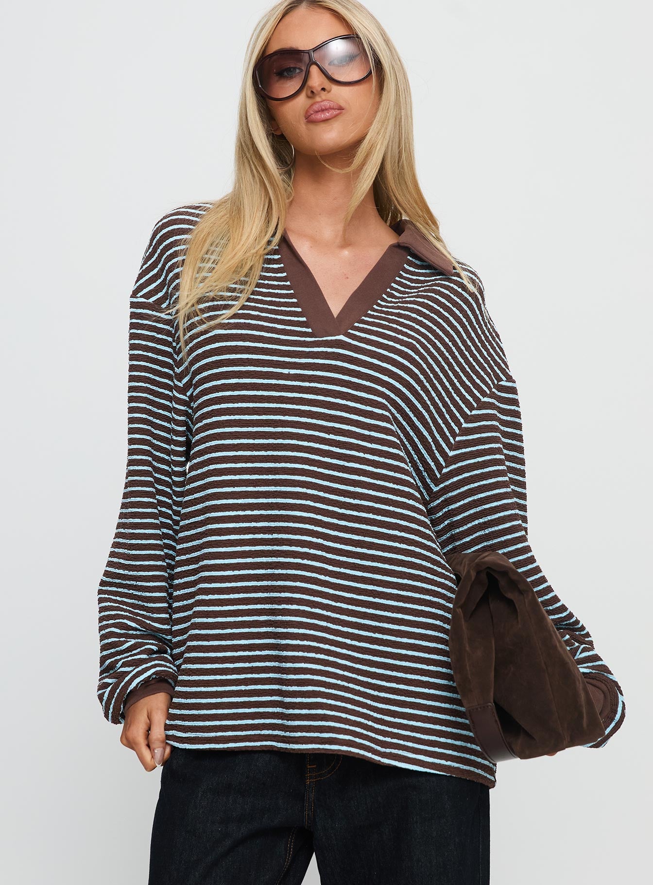 Rigbys Collared Jumper Brown / Blue Stripe - Image 2