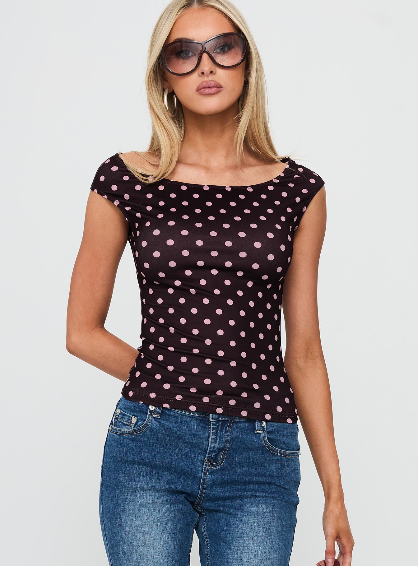 Cheirosa Off Shoulder Top Chocolate / Pink - Image 2