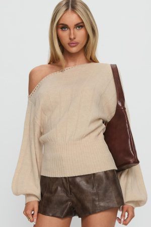 Jackeline Off Shoulder Rib Jumper Cream