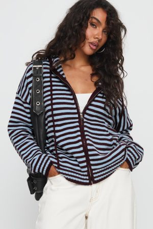 Brienna Zip Jacket Burgundy / Blue Stripe