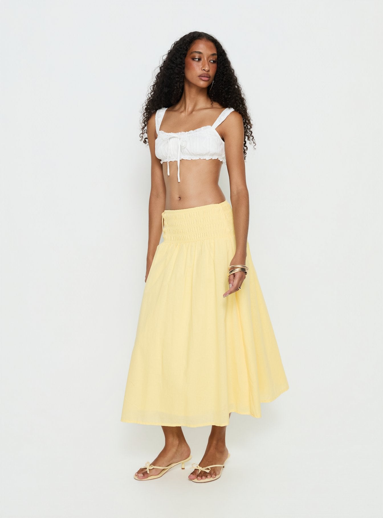 Vence Ruched Maxi Skirt Lemon Yellow - Image 2