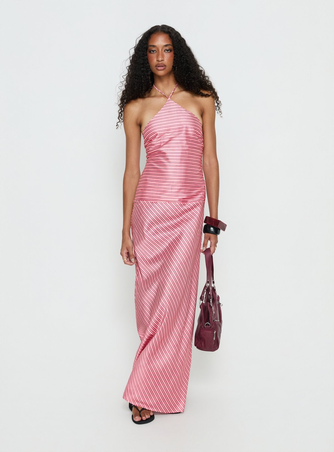 Bellamissimo Halter Maxi Dress Pink Stripe - Image 2