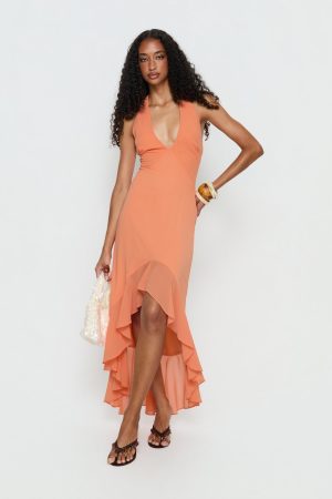 Agata Halter Frill Maxi Dress Orange