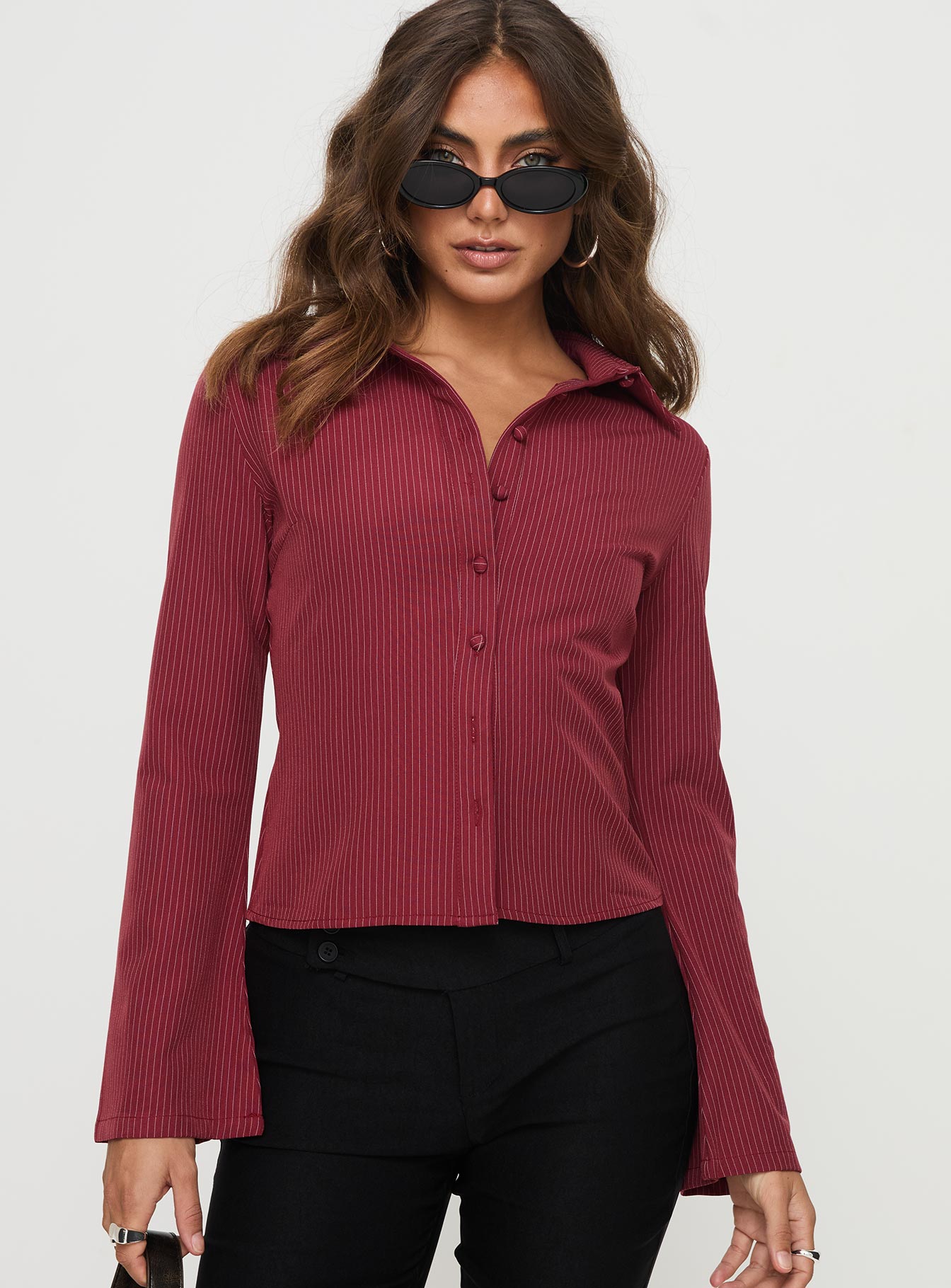 Anni Pinstripe Shirt Red - Image 2