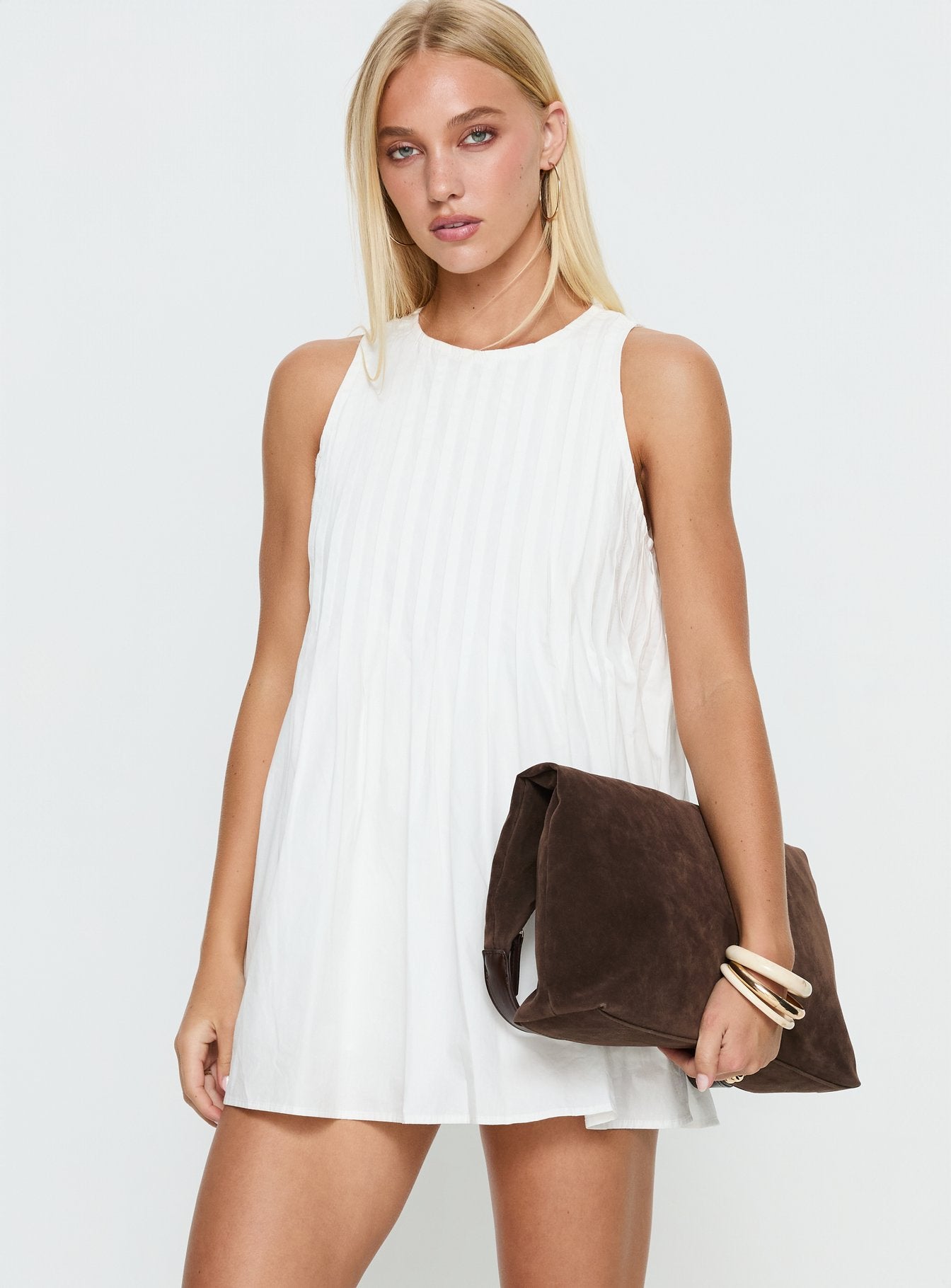 Dreamboat Pleated Mini Dress White - Image 2