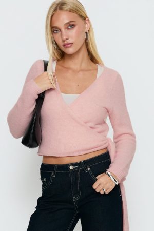 Tonee Wrap Knit Cardigan Pink