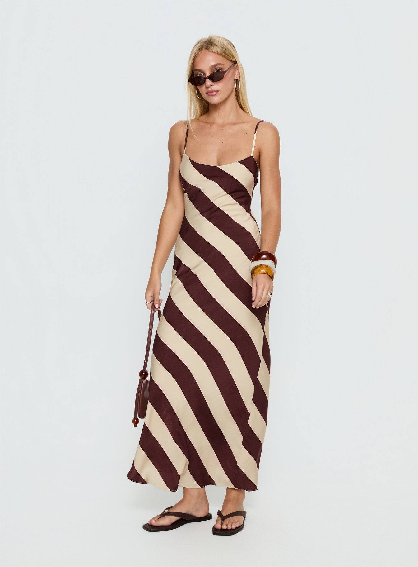 Rhodie Scoop Maxi Dress Brown / Cream Stripe - Image 2