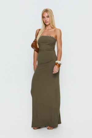 Erita Strapless Maxi Dress Kahki