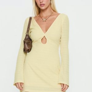 Milley Long Sleeve Textured Mini Dress Lemon