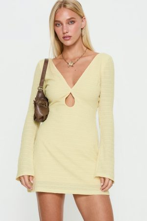 Milley Long Sleeve Textured Mini Dress Lemon