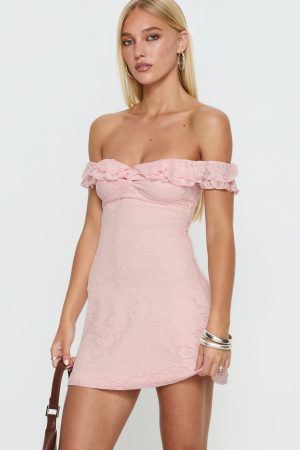 Anabeila Strapless Frill Mini Dress Light Pink