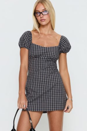 Sorynna Short Sleeve Playsuit Navy Check