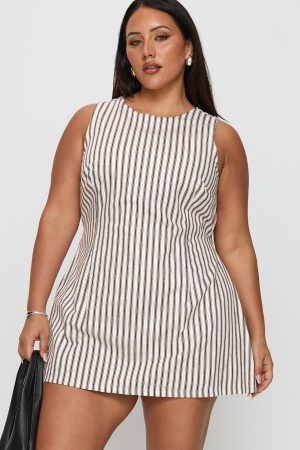 Yumiko Romper Brown Stripe Curve