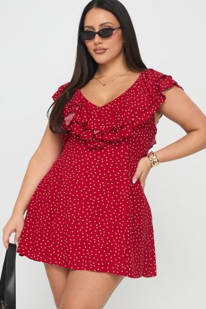 Cherry Schnapps Flutter Mini Dress Red Polka Curve