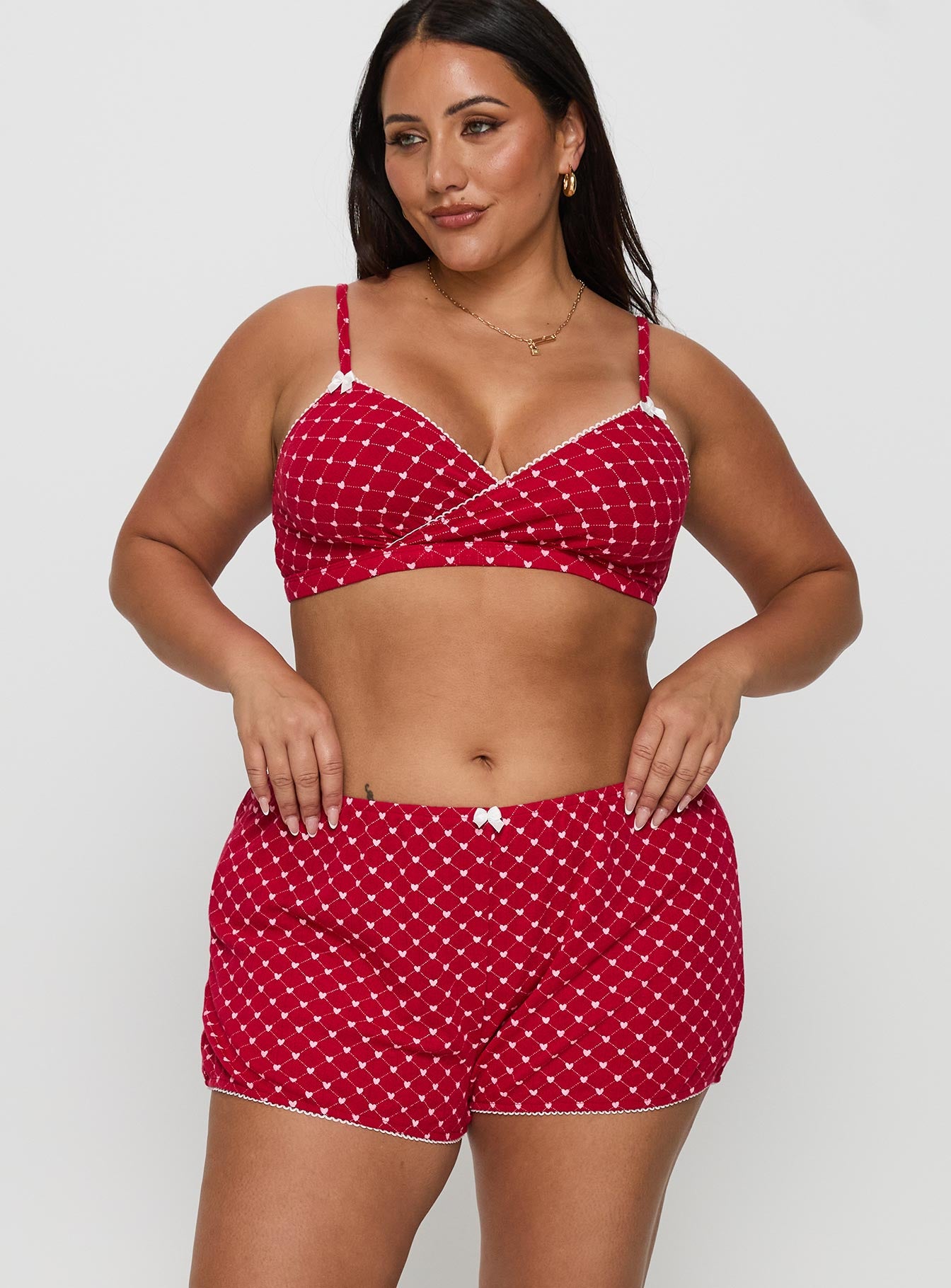 Slow Start Pointelle Sleep Short Red Curve - Image 2