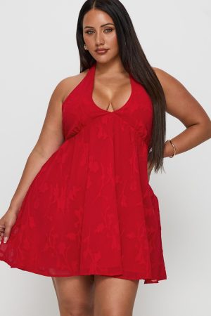 Moriah Halter Mini Dress Red Curve