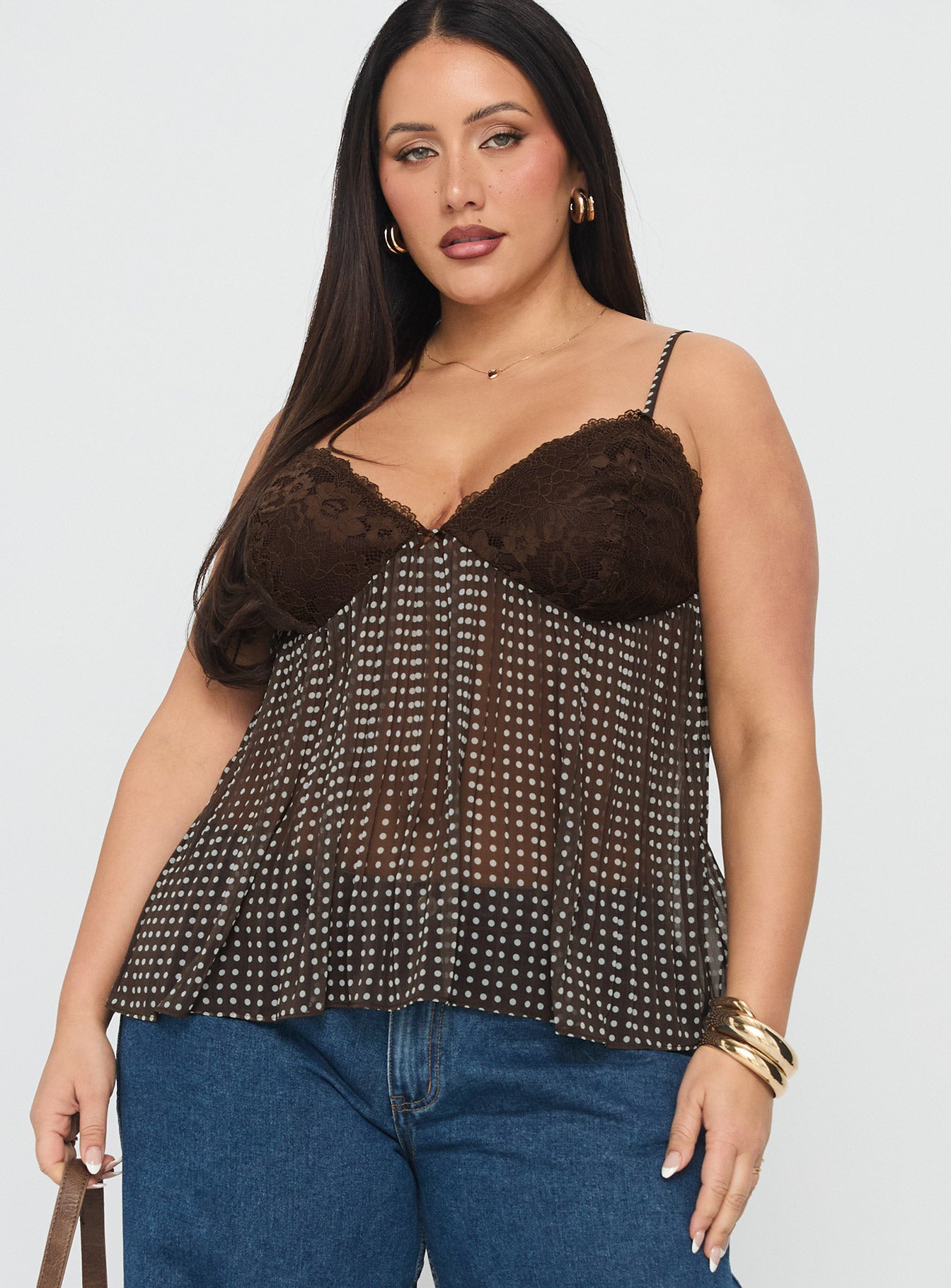 Zami Pleat Top Brown Polka Curve - Image 2