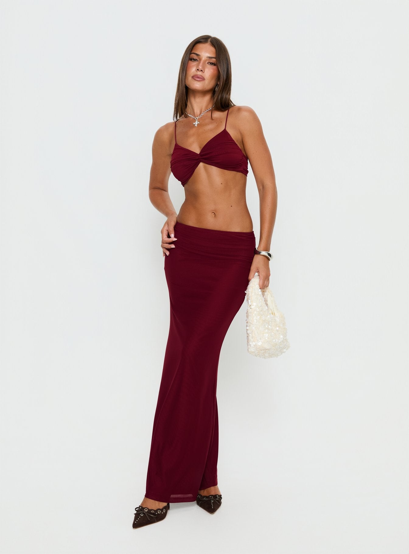 Delores Ruched Maxi Skirt Red - Image 3