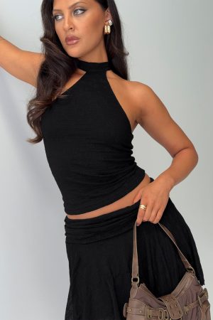 Raeann Scarf Detail One Shoulder Top Black