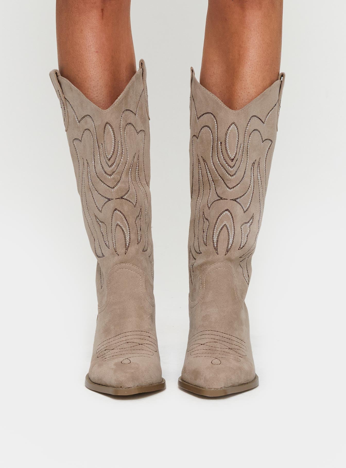 Billini Delanie Cowboy Boots Taupe Faux Suede - Image 2