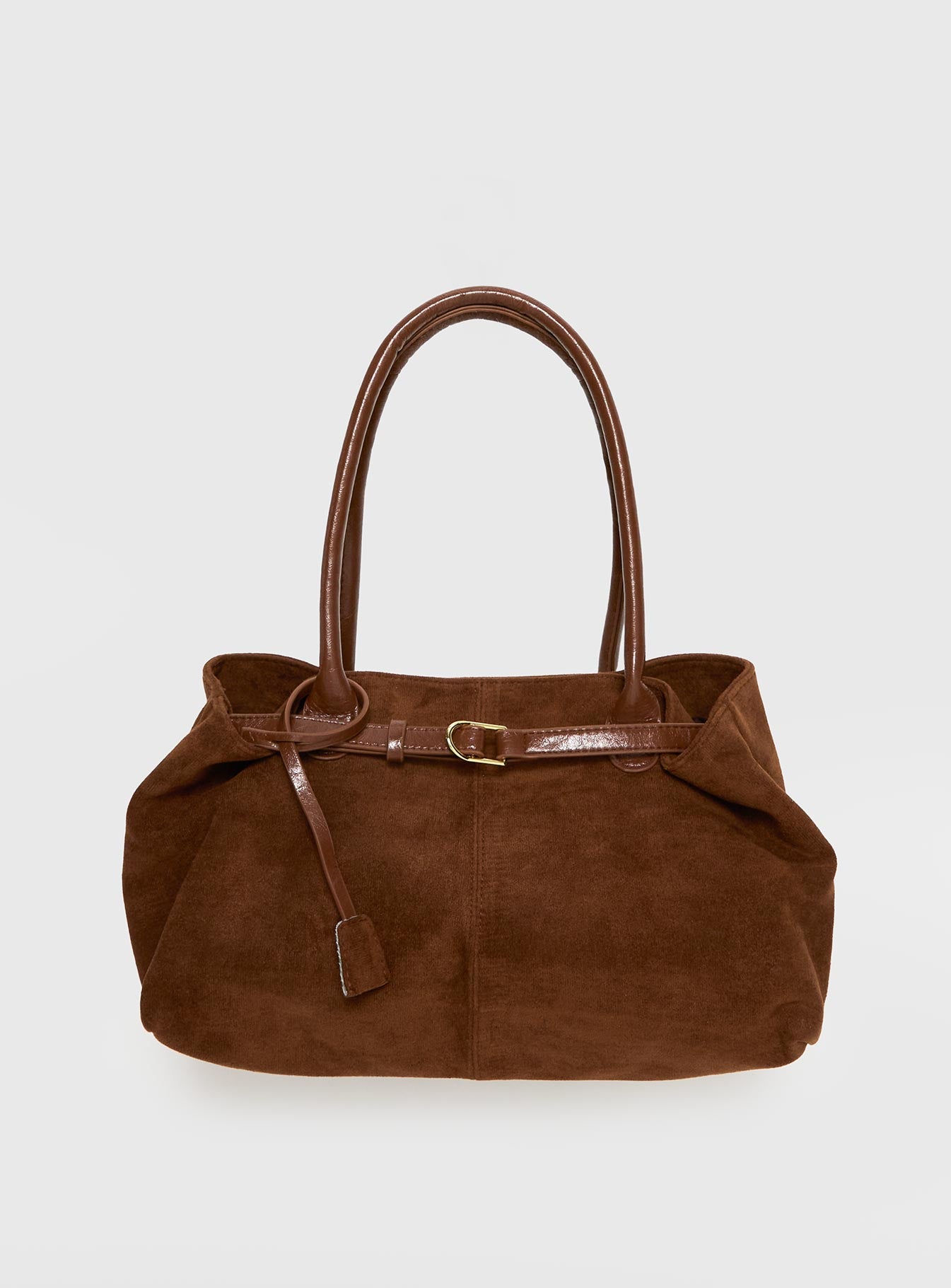 Yearning Faux Suede Buckle Detail Shoulder Bag Brown - Image 2
