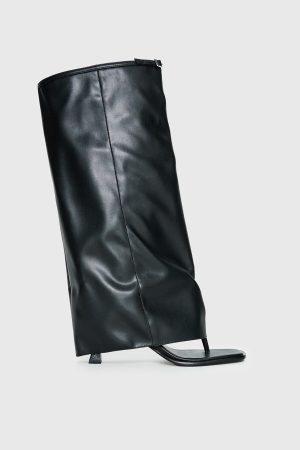 Burning Daylight Open Toe Knee High Boots Black
