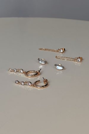 Think Later Diamante Earring Pack Gold