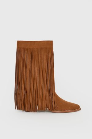 Wild Card Tassel Faux Suede Boots Brown