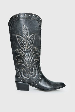 Austin Distressed Cowboy Boots Black