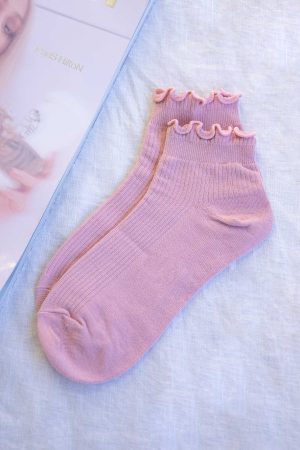 Ribbed Ruffle Socks Baby Pink
