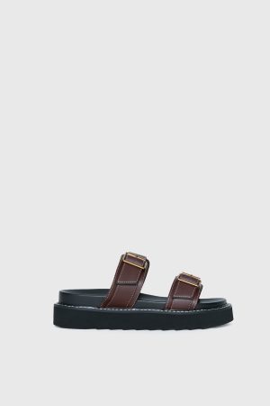 Ma Belle Sandals Contrast Stitch Chocolate