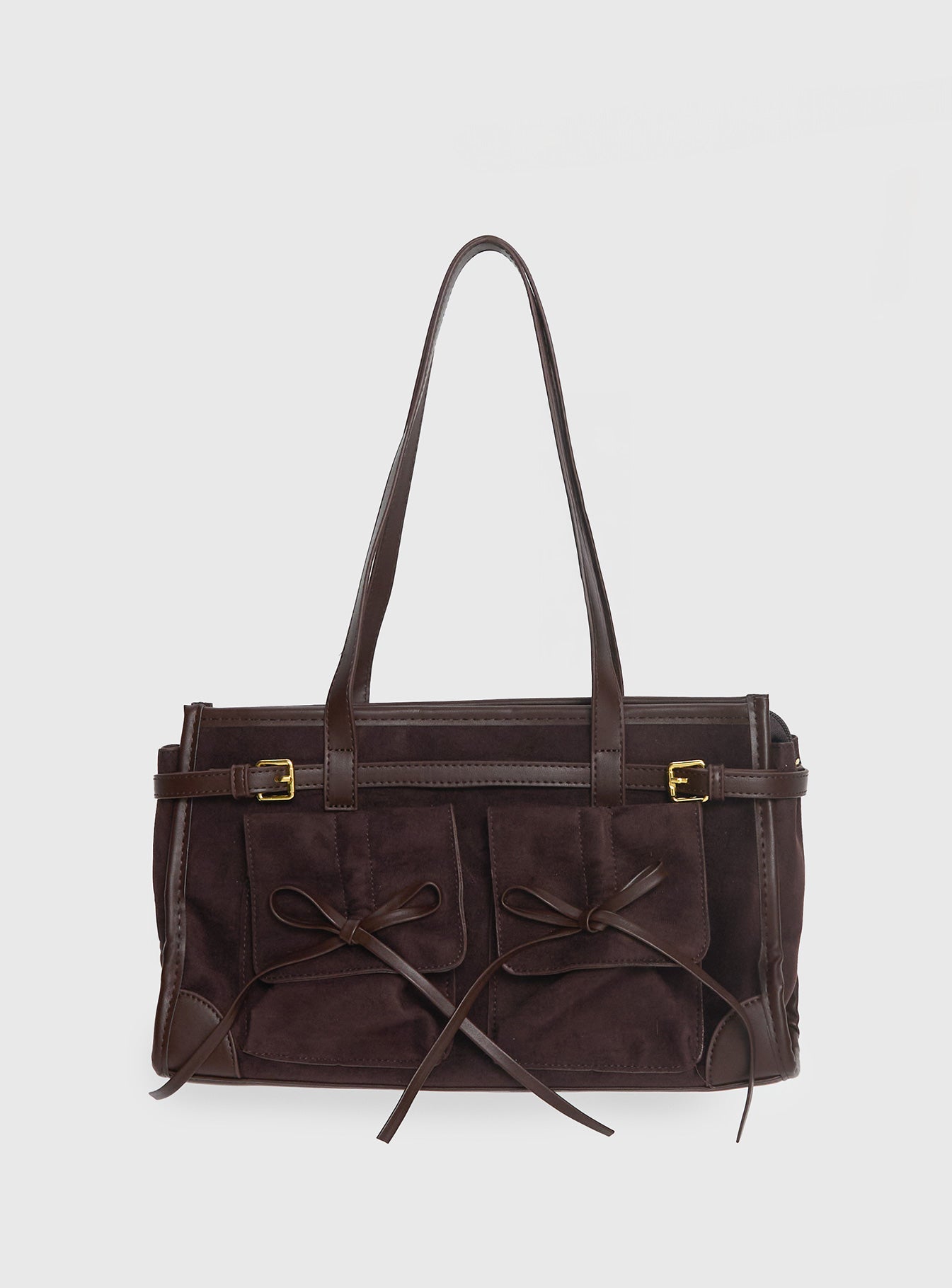 Beaming Bow Detail Shoulder Bag Brown - Image 2