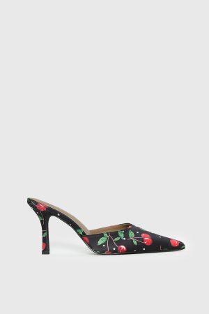 Cherry Season Pointed Toe Heels Black Multi