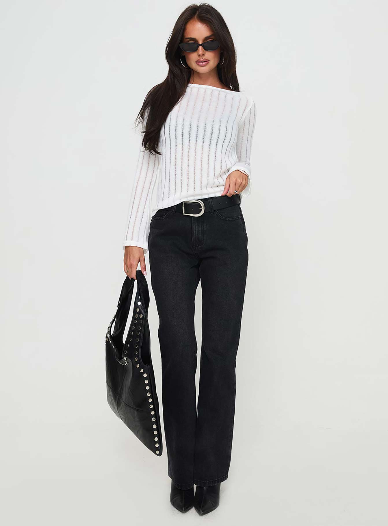 Tuppence Ribbed Long Sleeve Top White - Image 3