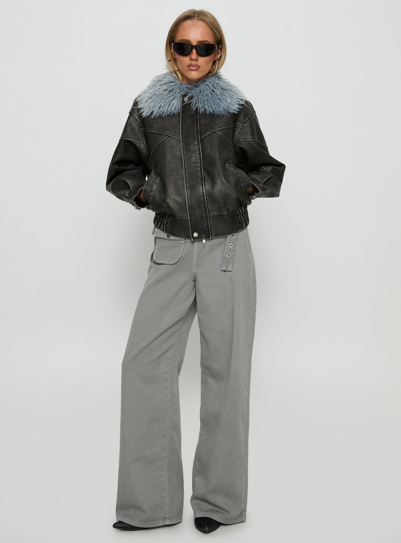 Brittanni Fluffy Collar Jacket Black / Blue - Image 3