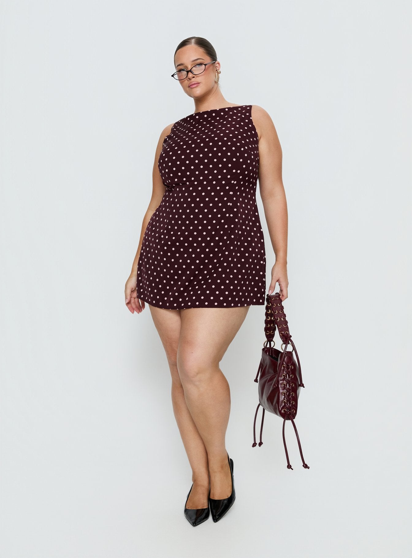 Kherin Boat Neck Romper Wine Polka Curve - Image 3