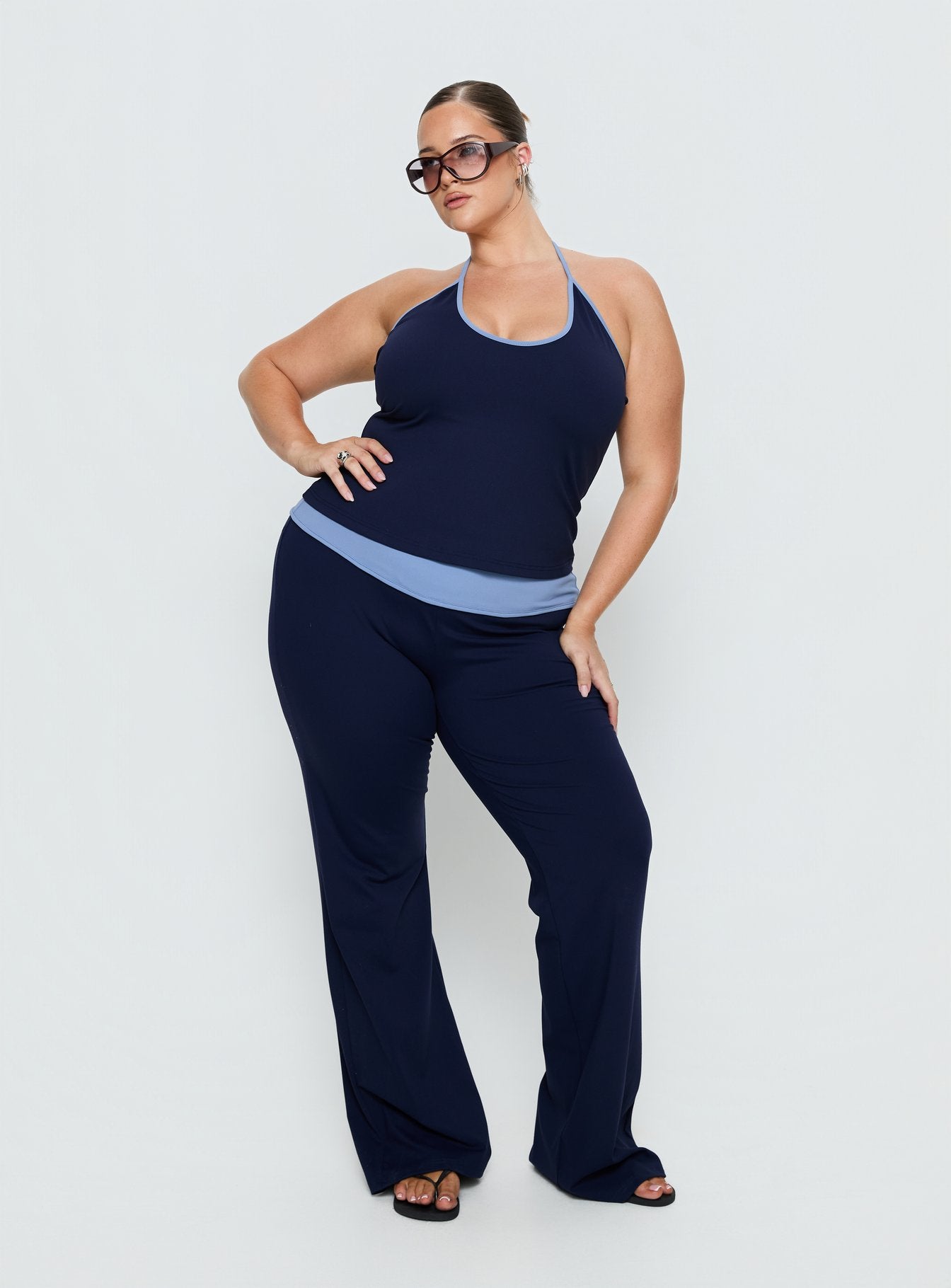 Kobee Jersey Flare Pants Navy / Light Blue Curve - Image 3